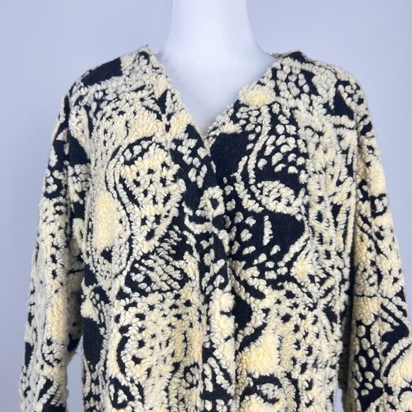 NWOT Farm Rio Midnight Leo Long Cardigan Wool Blend Coat Size XL Black Cream - Picture 4 of 14